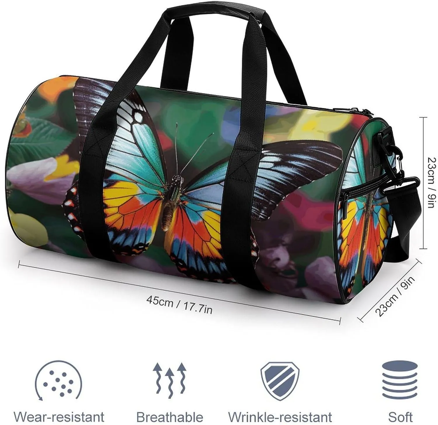 Gym Bag Colorful Butterfly Duffel Bag for Men Women Overnight Bag with Shoe Compartment Workout Bags