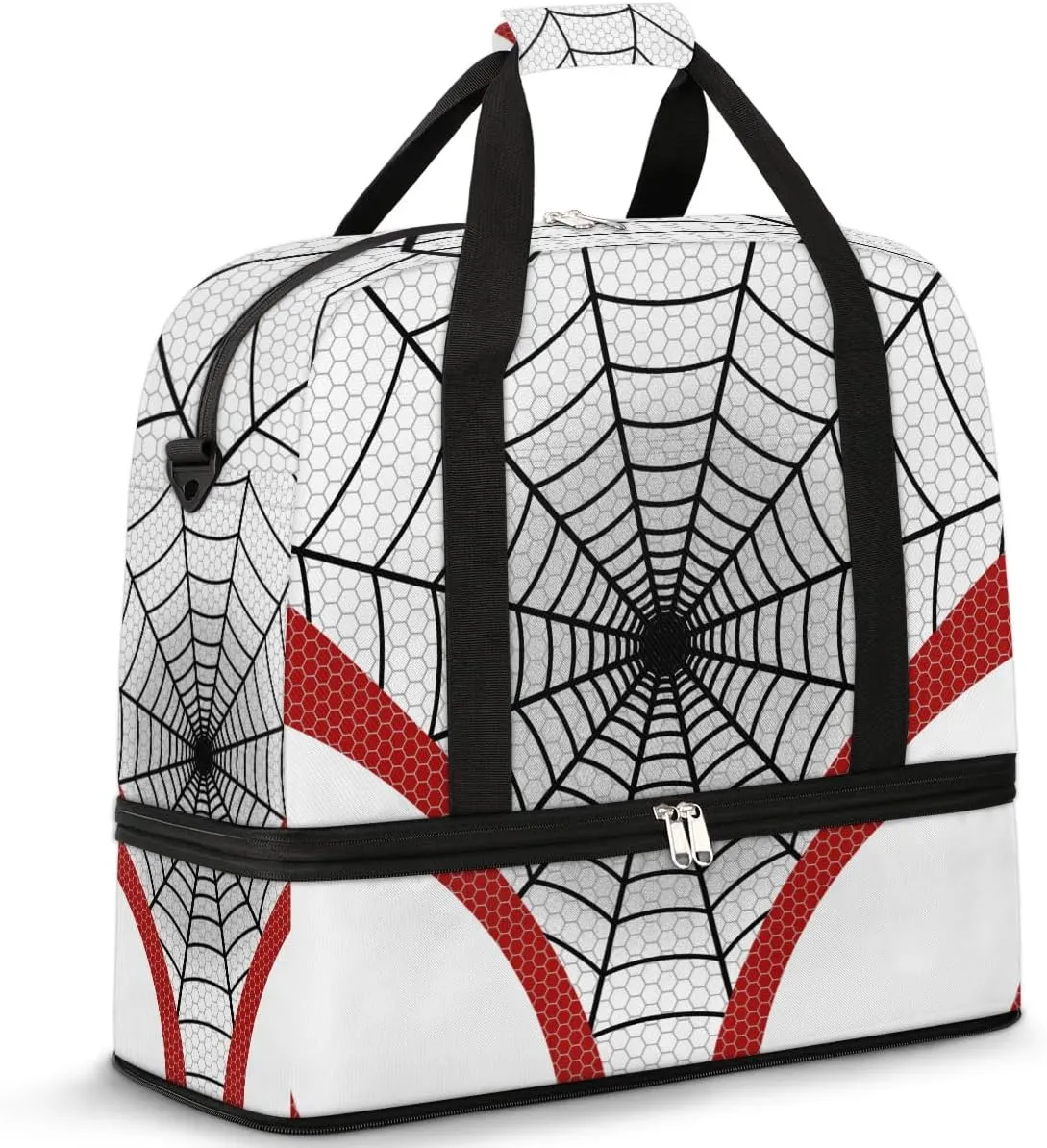 Gym Bag for Men Women, Carry on Travel Duffel Bag with Trolley Sleeve, White Spider Web Waterproof Weekender Overnight Bags with Shoes and Wet Clothes Compartment for Sleepover Workout Sports