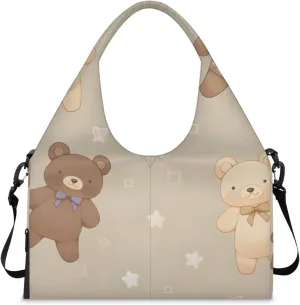 Gym Bag for Women Cartoon Bear Duffel Bag with Shoe Compartment and Yoga Mat Holder Portable Weekender Bags Travel Tote Bags