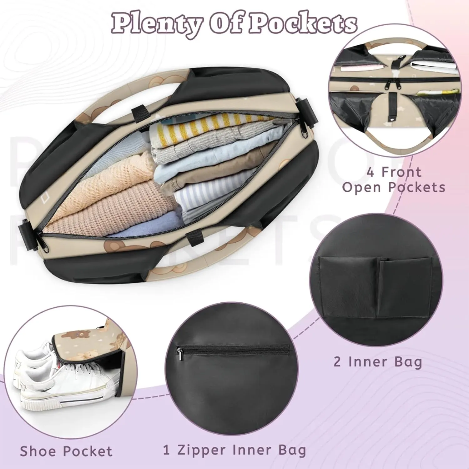 Gym Bag for Women Cartoon Bear Duffel Bag with Shoe Compartment and Yoga Mat Holder Portable Weekender Bags Travel Tote Bags