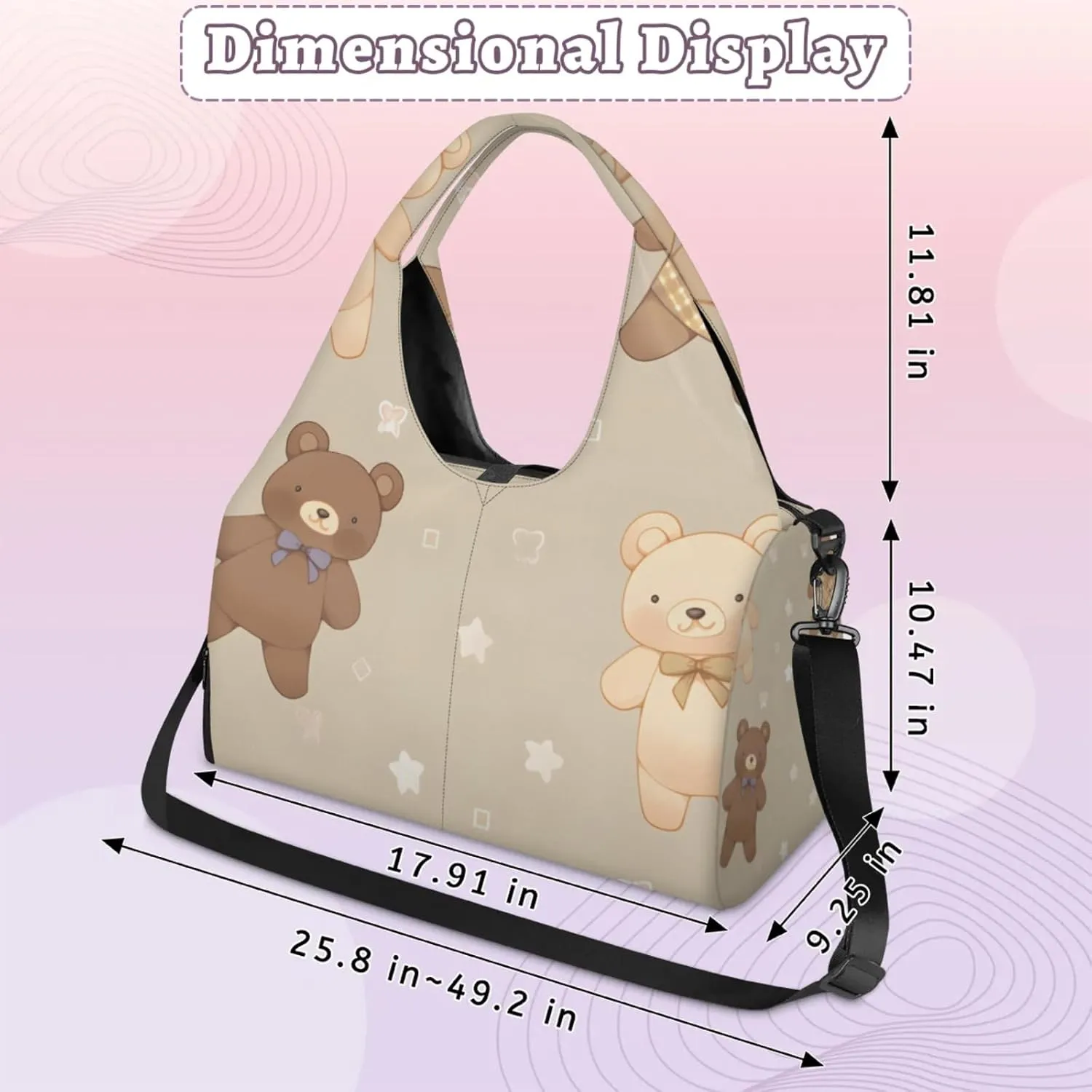 Gym Bag for Women Cartoon Bear Duffel Bag with Shoe Compartment and Yoga Mat Holder Portable Weekender Bags Travel Tote Bags