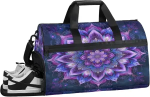 Gym Bag for Women Men Purple Ethnic Mandala Travel Duffle Bag with Shoe Compartment Waterproof Sports Tote Bags Large Overnight Weekender Bags for Travel Swimming Gym Yoga Dance