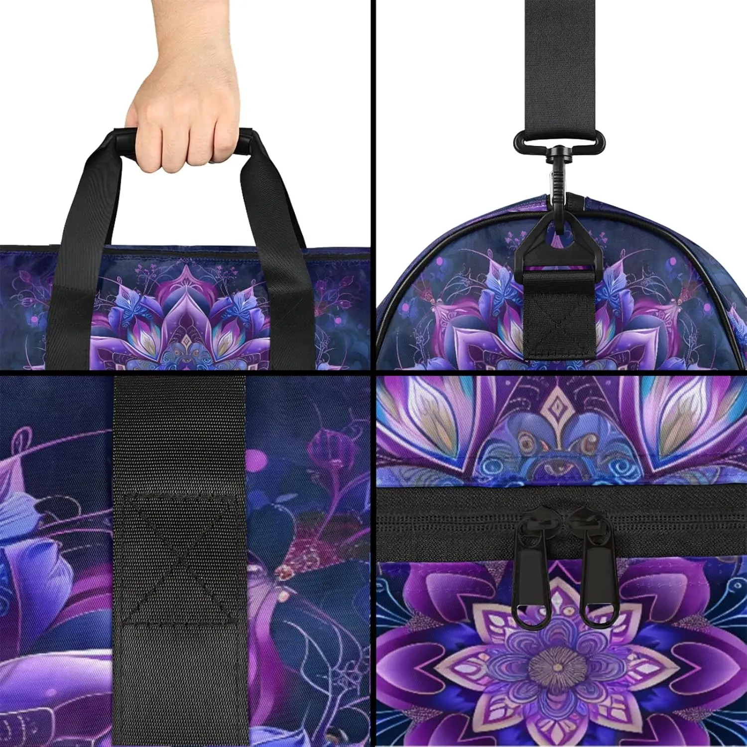 Gym Bag for Women Men Purple Ethnic Mandala Travel Duffle Bag with Shoe Compartment Waterproof Sports Tote Bags Large Overnight Weekender Bags for Travel Swimming Gym Yoga Dance