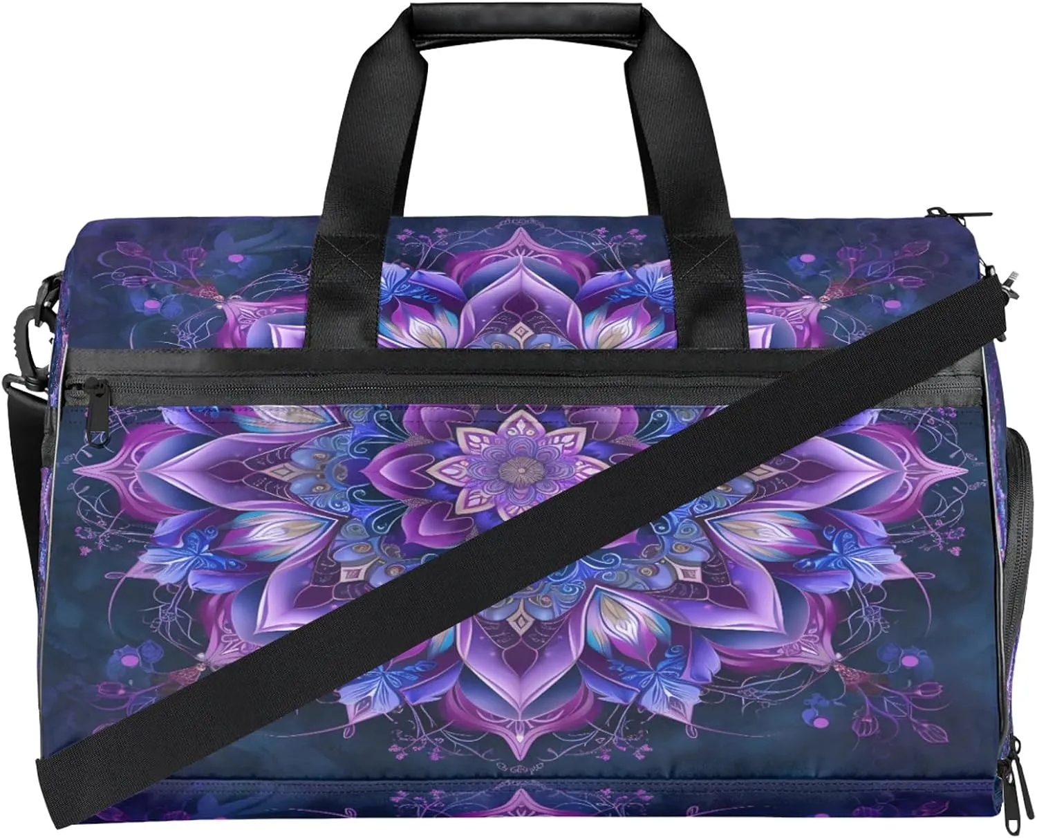 Gym Bag for Women Men Purple Ethnic Mandala Travel Duffle Bag with Shoe Compartment Waterproof Sports Tote Bags Large Overnight Weekender Bags for Travel Swimming Gym Yoga Dance