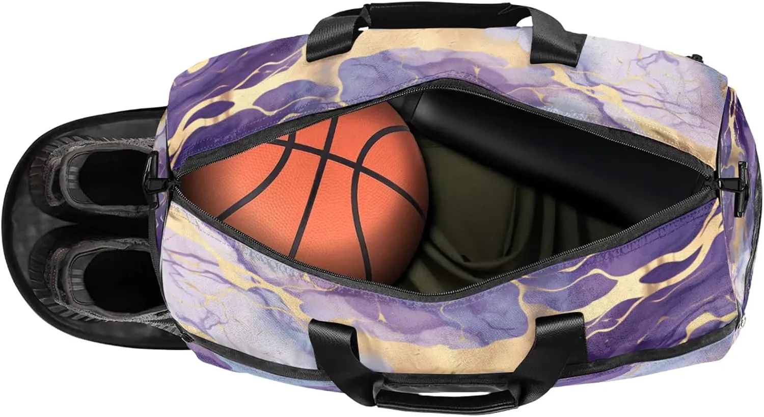 Gym Bag for Women Men Purple Marble Travel Duffle Bag with Shoe Compartment Waterproof Sports Tote Bags Large Overnight Weekender Bags for Travel Swimming Gym Yoga Dance