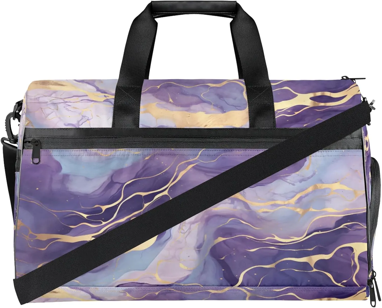 Gym Bag for Women Men Purple Marble Travel Duffle Bag with Shoe Compartment Waterproof Sports Tote Bags Large Overnight Weekender Bags for Travel Swimming Gym Yoga Dance