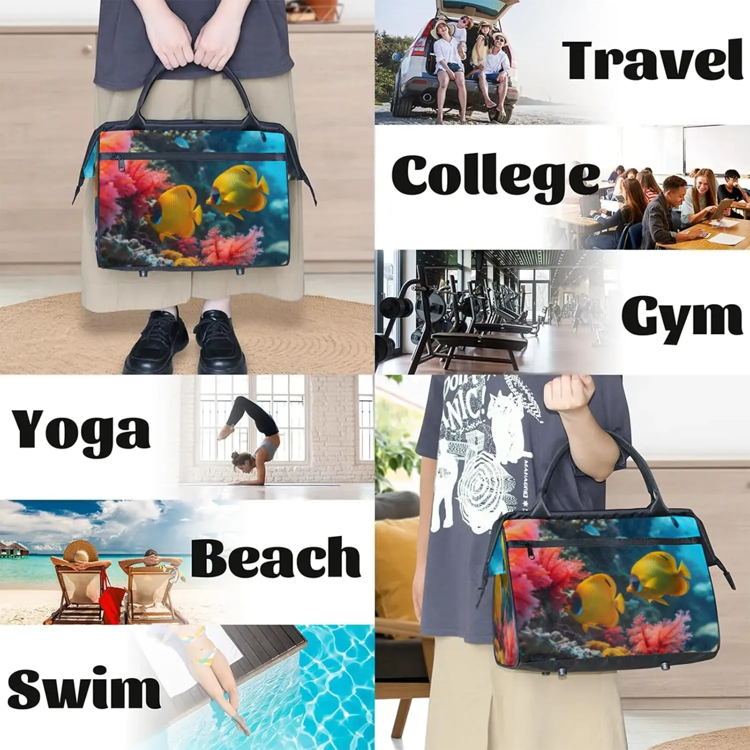 Gym Bag for Women Men, Travel Sports Duffel Bag with Trolley Sleeve, Gym Bag Weekender Overnight Bag Carry On Tote Bag