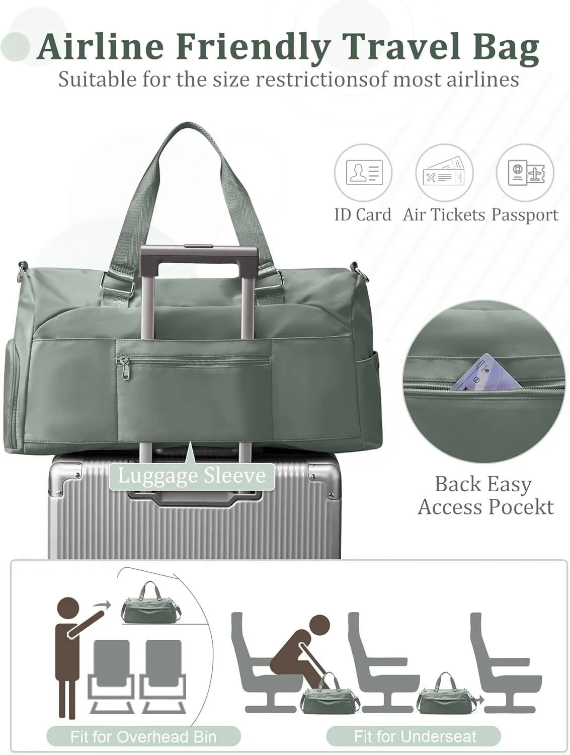 Gym Bag for Women with Shoe Compartment,Travel Duffel Bag for Men Sports Gym Tote Bags Carry on Overnight Bag Personal Item Travel Bag Weekender Bags Swimming Yoga Workout Bag Dark Green
