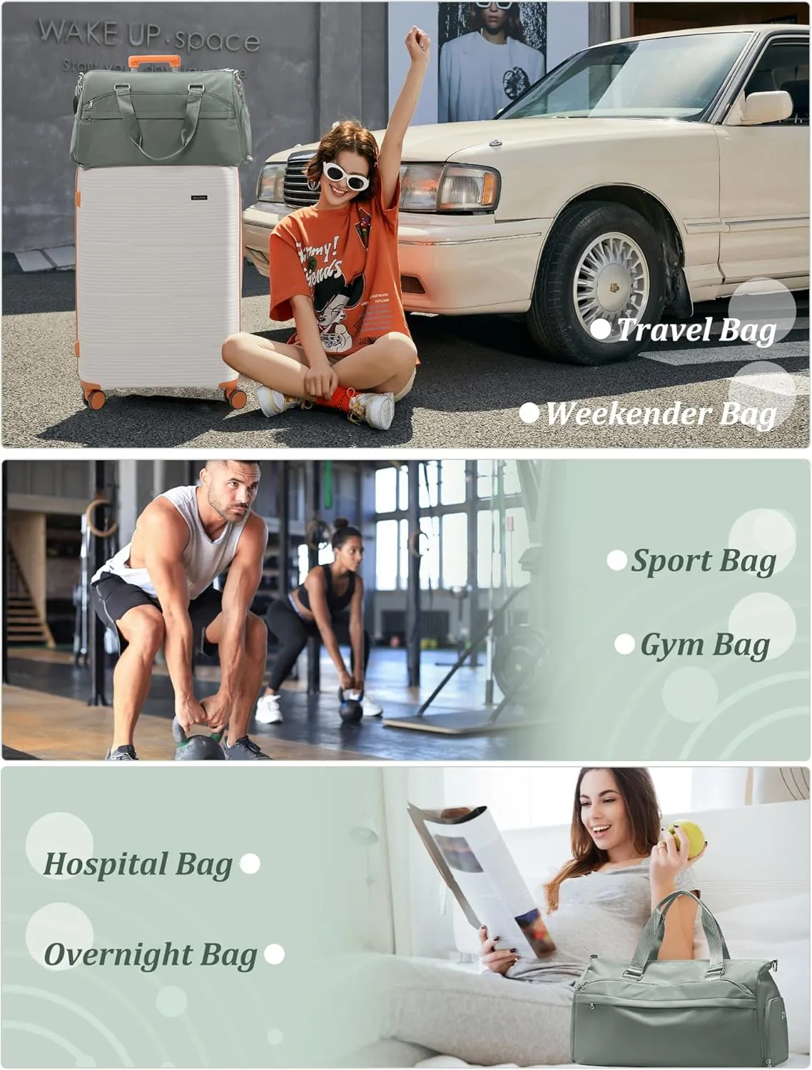 Gym Bag for Women with Shoe Compartment,Travel Duffel Bag for Men Sports Gym Tote Bags Carry on Overnight Bag Personal Item Travel Bag Weekender Bags Swimming Yoga Workout Bag Dark Green