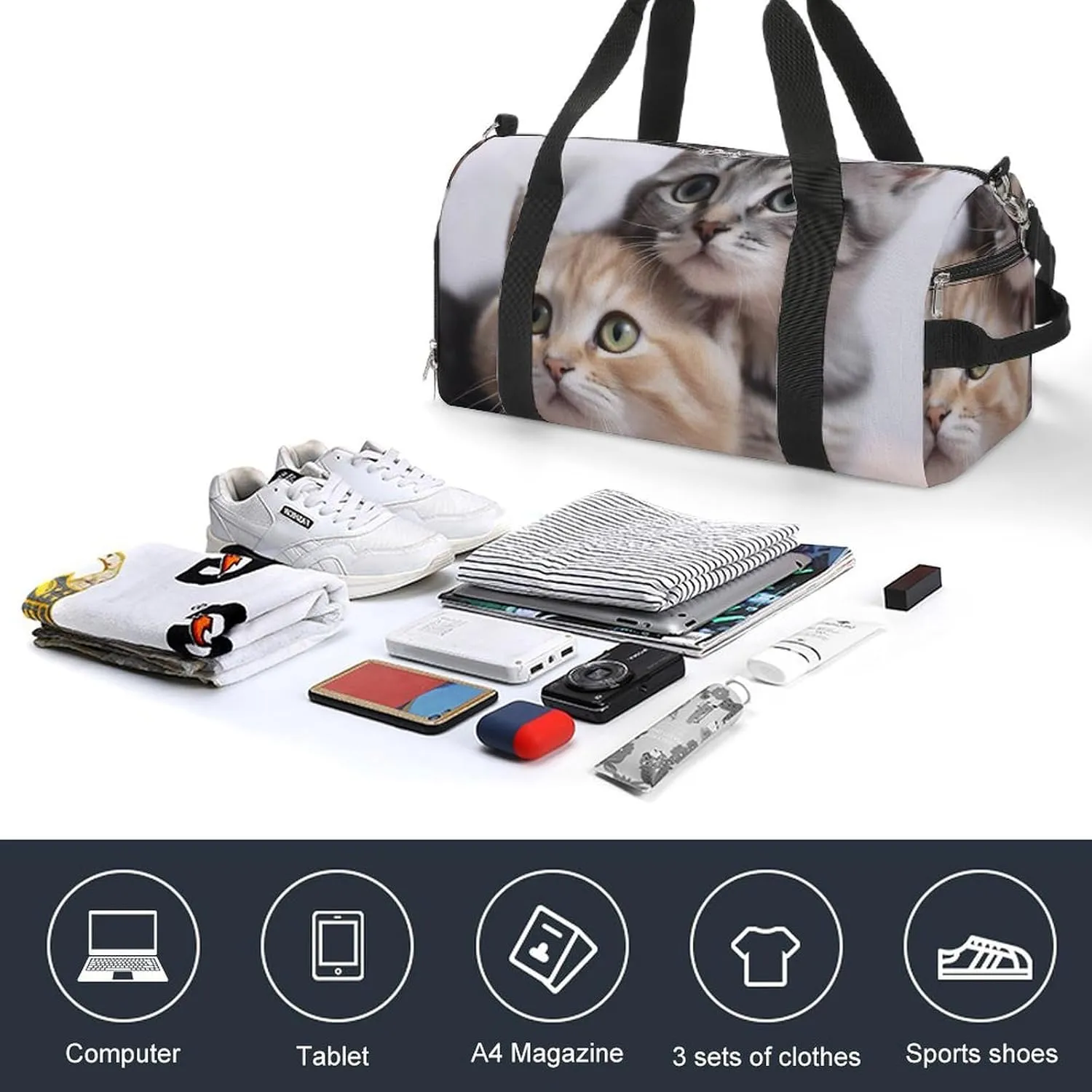 Gym Bags for Men Women Cats Duffle Bag Travel Overnight Bag with Shoe Compartment Tote Bags