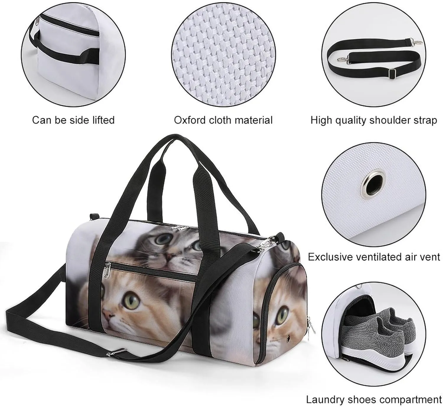 Gym Bags for Men Women Cats Duffle Bag Travel Overnight Bag with Shoe Compartment Tote Bags