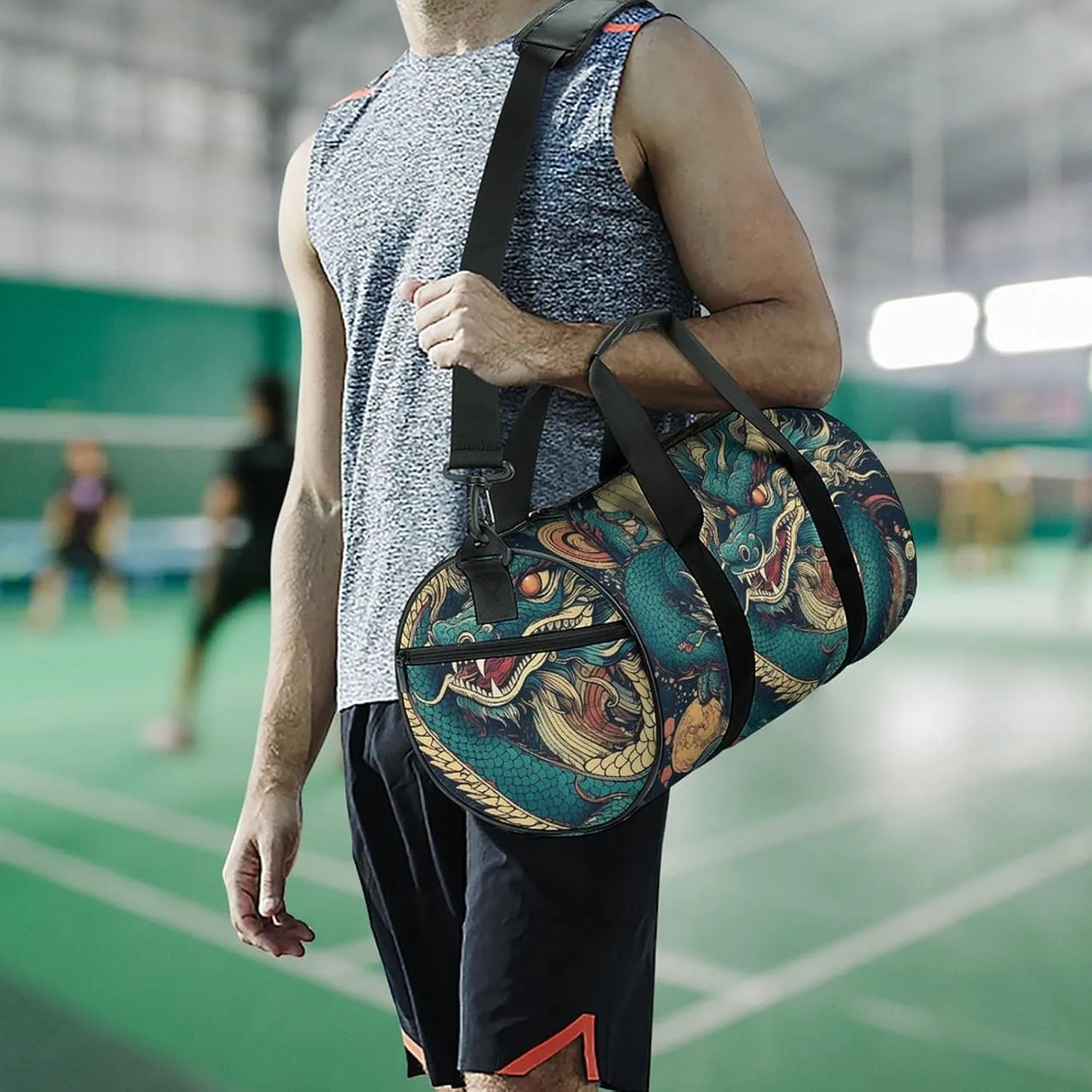 Gym Bags for Men Women Colorful Dragon Pattern Duffle Bag Travel Overnight Bag with Shoe Compartment Tote Bags