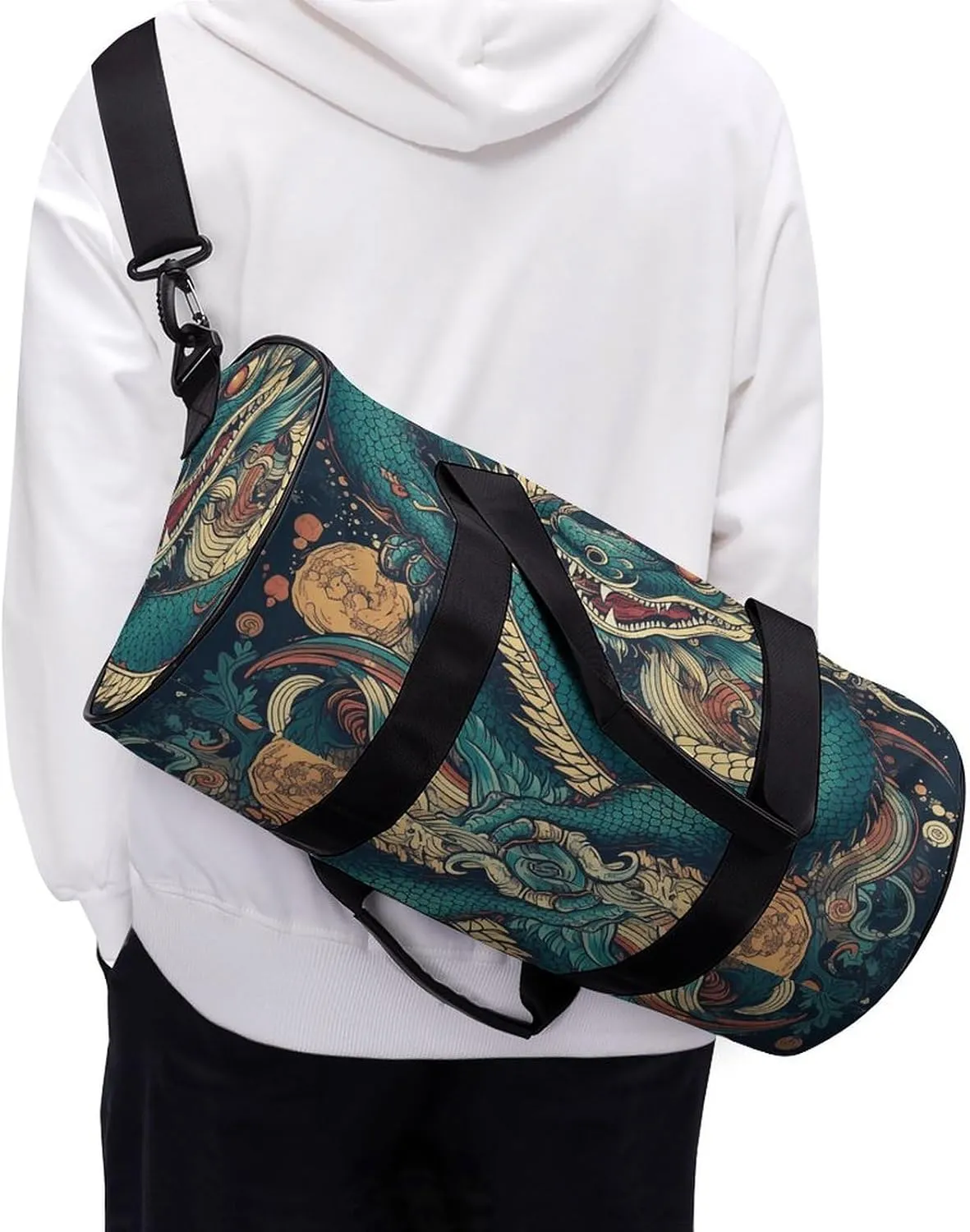 Gym Bags for Men Women Colorful Dragon Pattern Duffle Bag Travel Overnight Bag with Shoe Compartment Tote Bags