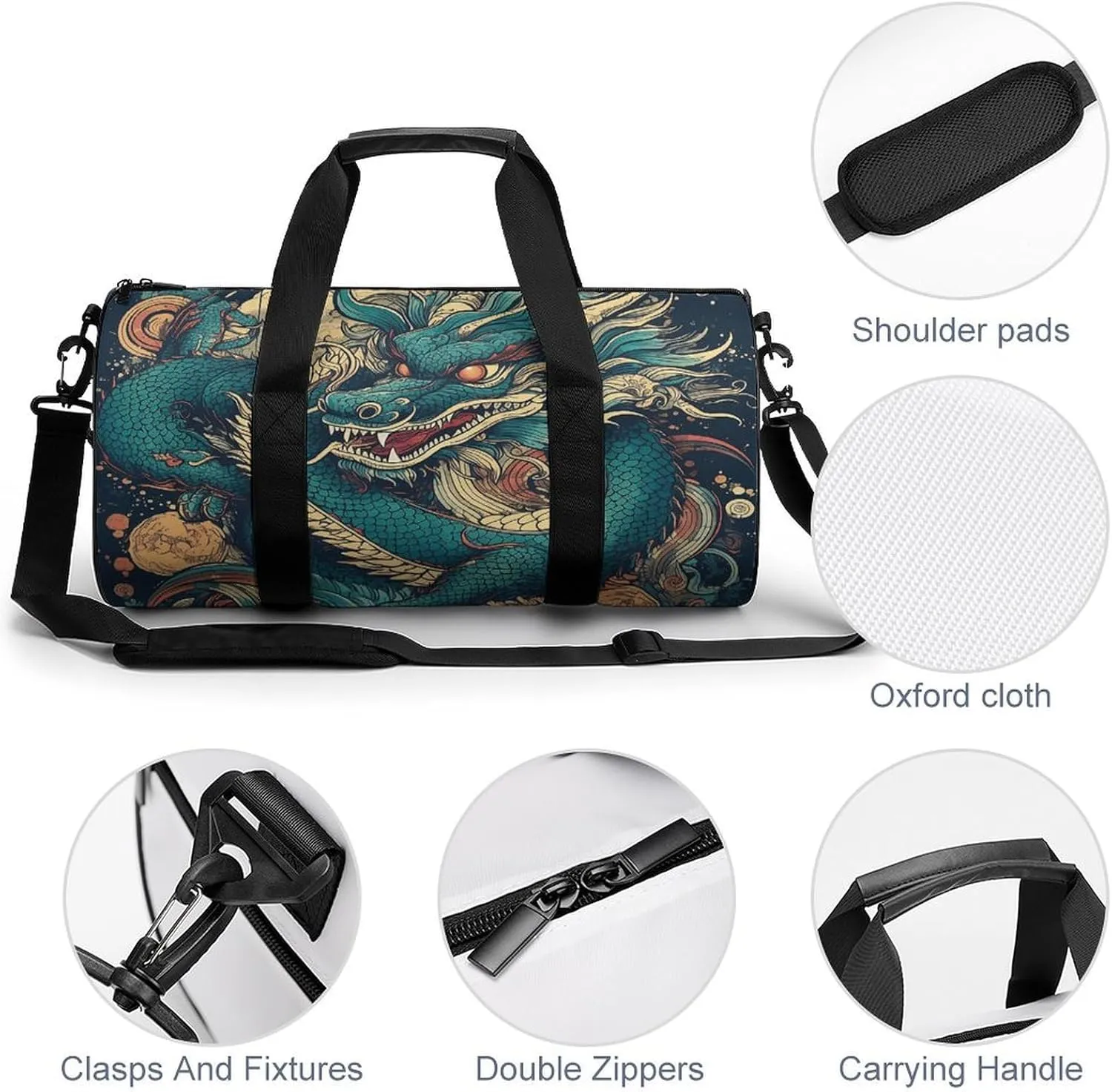 Gym Bags for Men Women Colorful Dragon Pattern Duffle Bag Travel Overnight Bag with Shoe Compartment Tote Bags