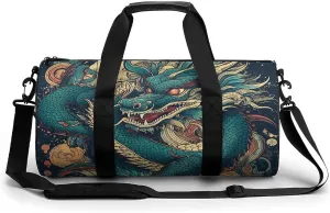 Gym Bags for Men Women Colorful Dragon Pattern Duffle Bag Travel Overnight Bag with Shoe Compartment Tote Bags