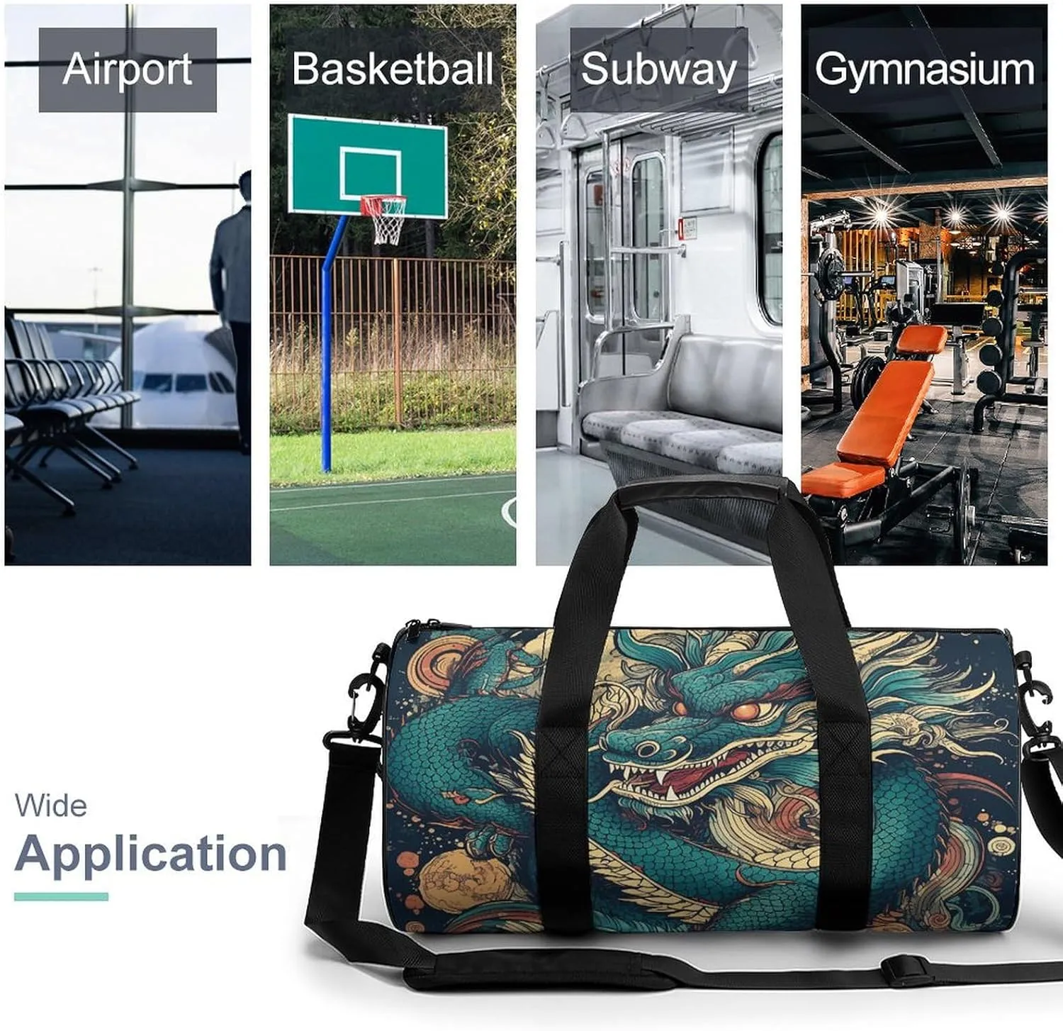 Gym Bags for Men Women Colorful Dragon Pattern Duffle Bag Travel Overnight Bag with Shoe Compartment Tote Bags