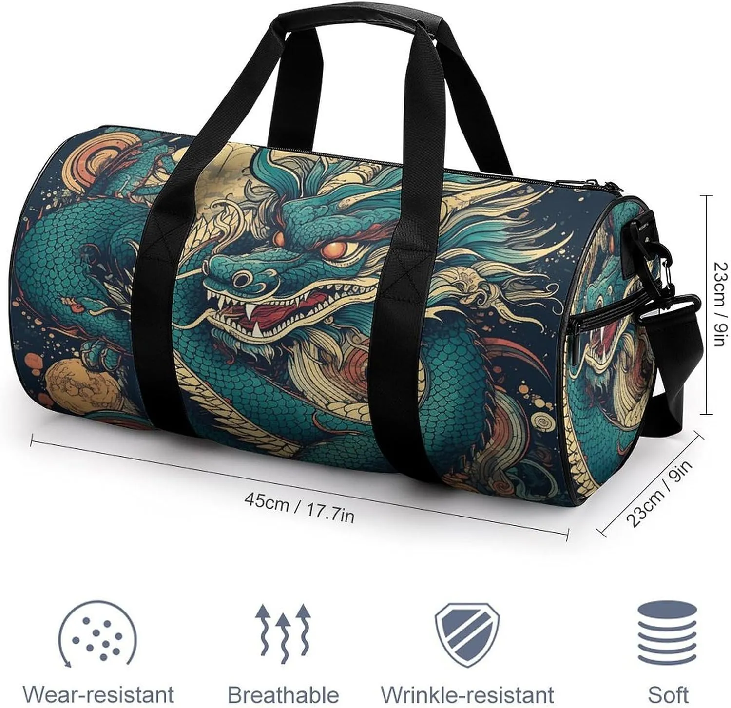 Gym Bags for Men Women Colorful Dragon Pattern Duffle Bag Travel Overnight Bag with Shoe Compartment Tote Bags