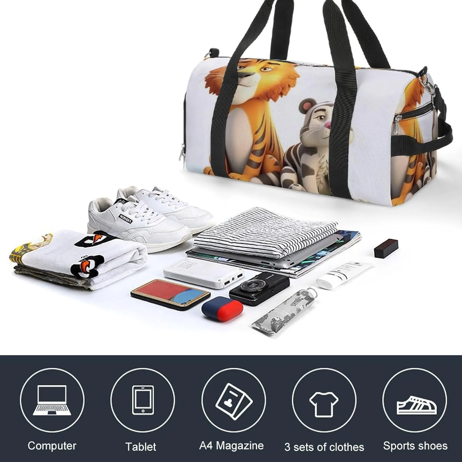 Gym Bags for Men Women Cute Little Animals Duffle Bag Travel Overnight Bag with Shoe Compartment Tote Bags