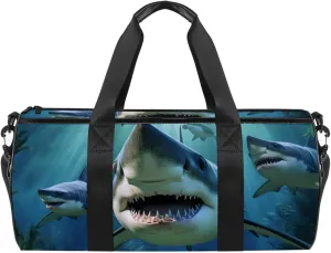 Gym Bags for Men,Travel Duffel Bags for Women,Angry Shark in Forest Ocean,Workout Bag