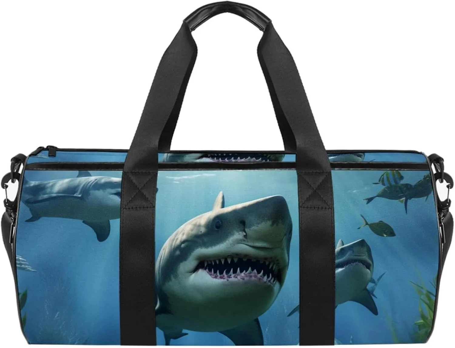 Gym Bags for Women,Duffle Bag for Travel,Angry Shark in Forest Ocean,Gym Bag for Men
