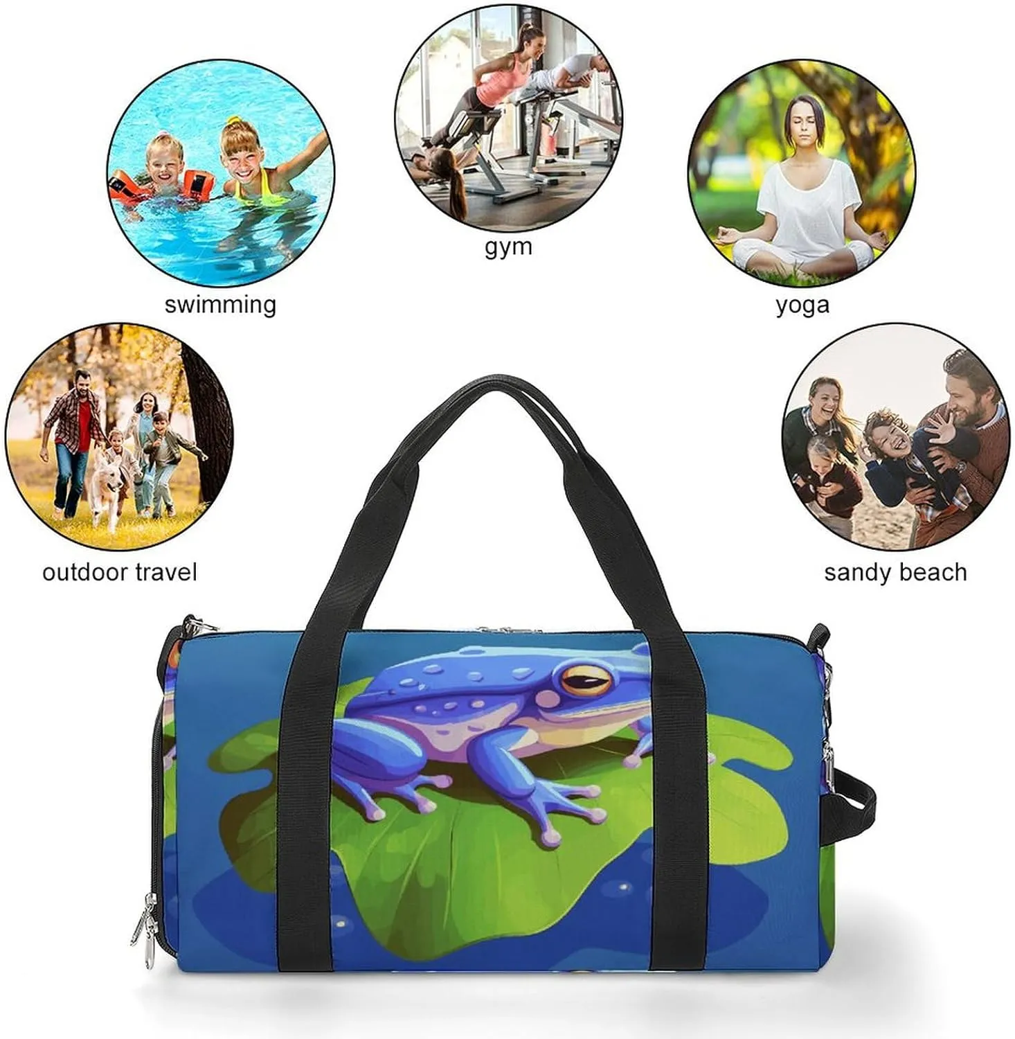 Gym Bags Small A Cartoon Frog Duffel Bag Overnight Bag with Shoe Compartment Carryon Bag for Men Women