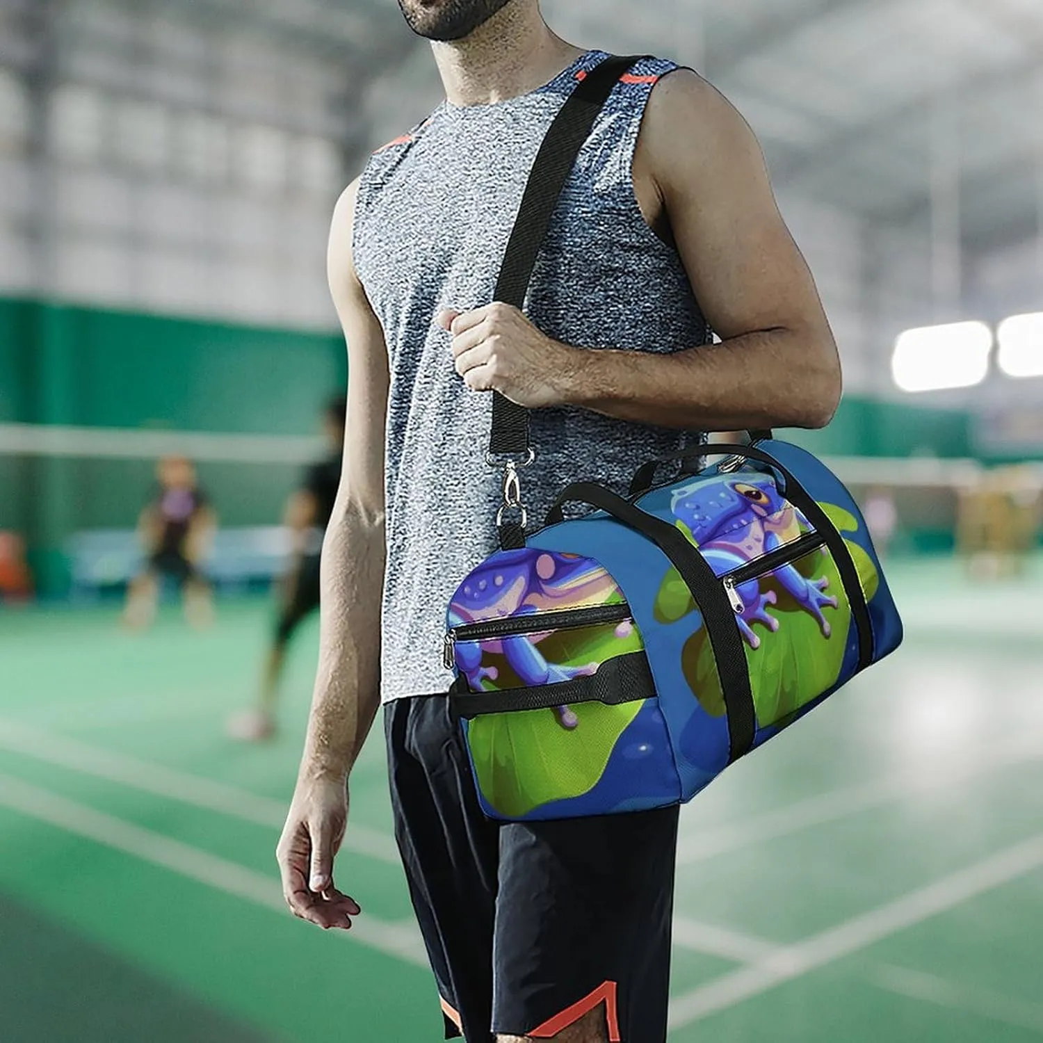 Gym Bags Small A Cartoon Frog Duffel Bag Overnight Bag with Shoe Compartment Carryon Bag for Men Women