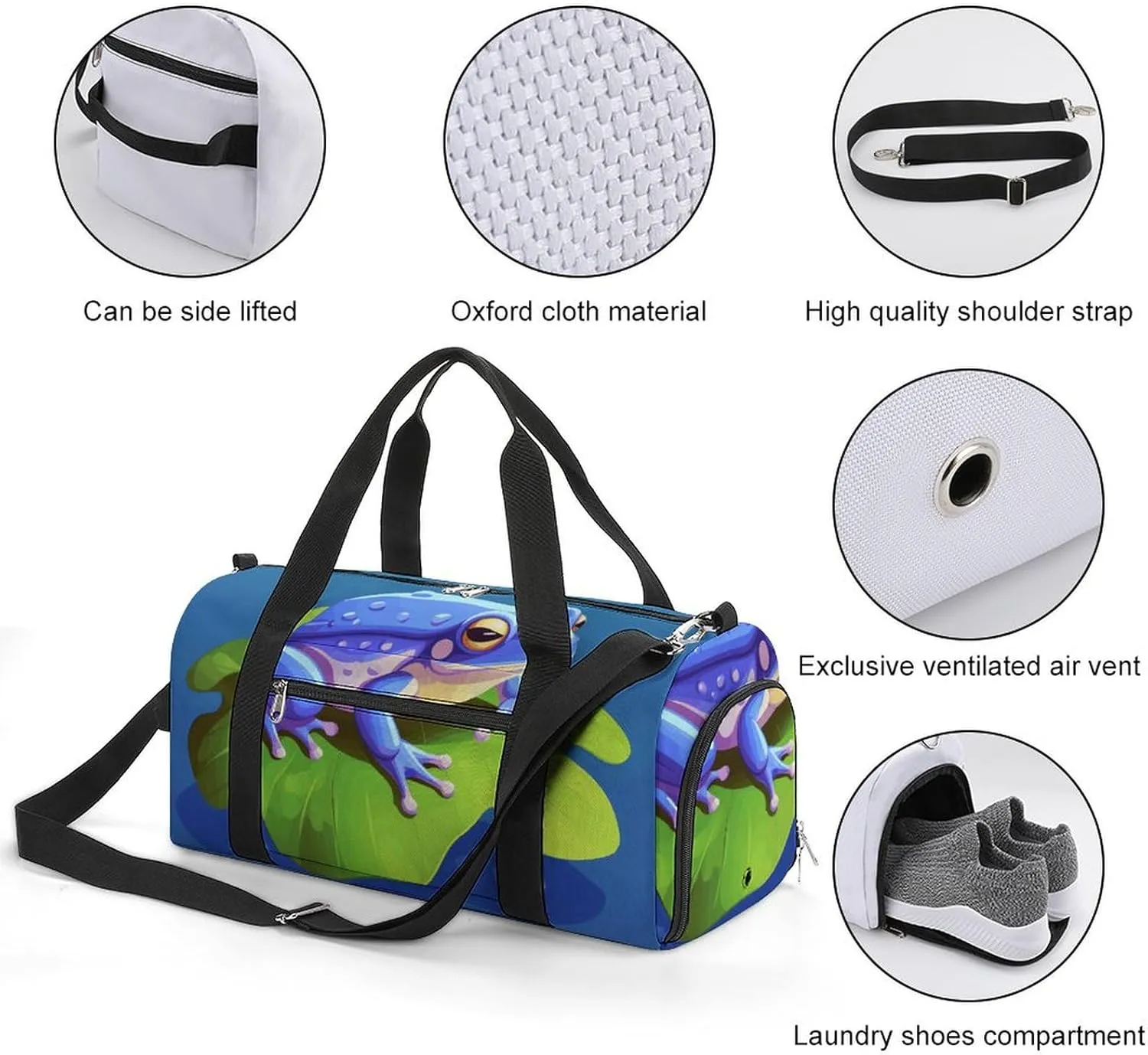 Gym Bags Small A Cartoon Frog Duffel Bag Overnight Bag with Shoe Compartment Carryon Bag for Men Women