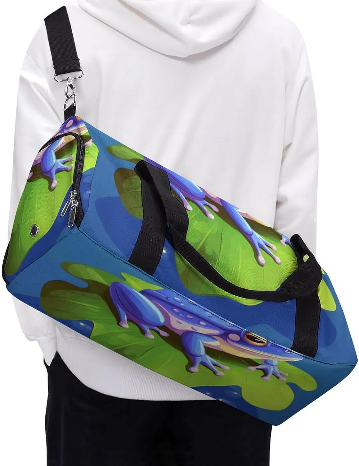 Gym Bags Small A Cartoon Frog Duffel Bag Overnight Bag with Shoe Compartment Carryon Bag for Men Women