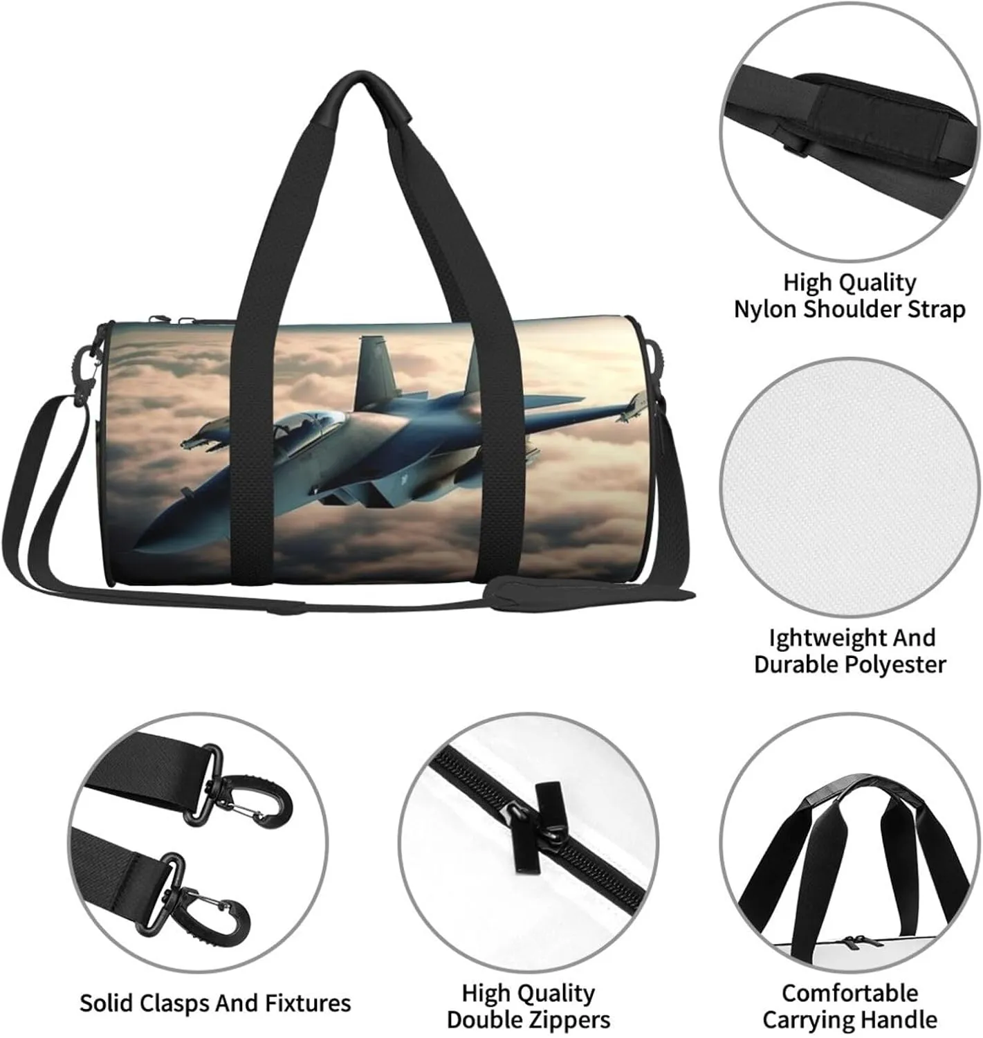 Gym Bags Small Aircraft Fighter Jets Duffel Bag Overnight Bag with Shoe Compartment Carryon Bag for Men Women