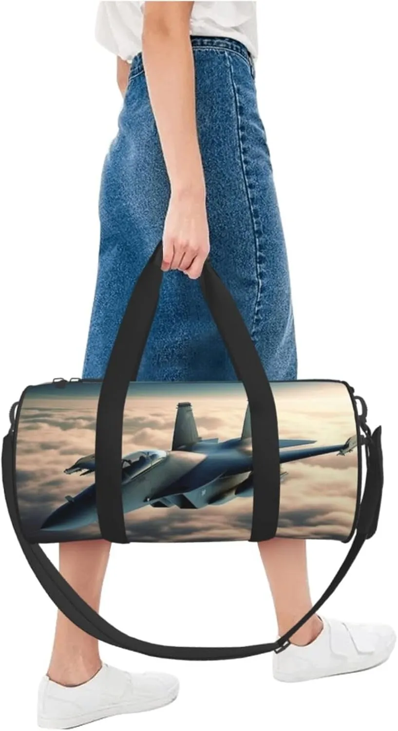 Gym Bags Small Aircraft Fighter Jets Duffel Bag Overnight Bag with Shoe Compartment Carryon Bag for Men Women