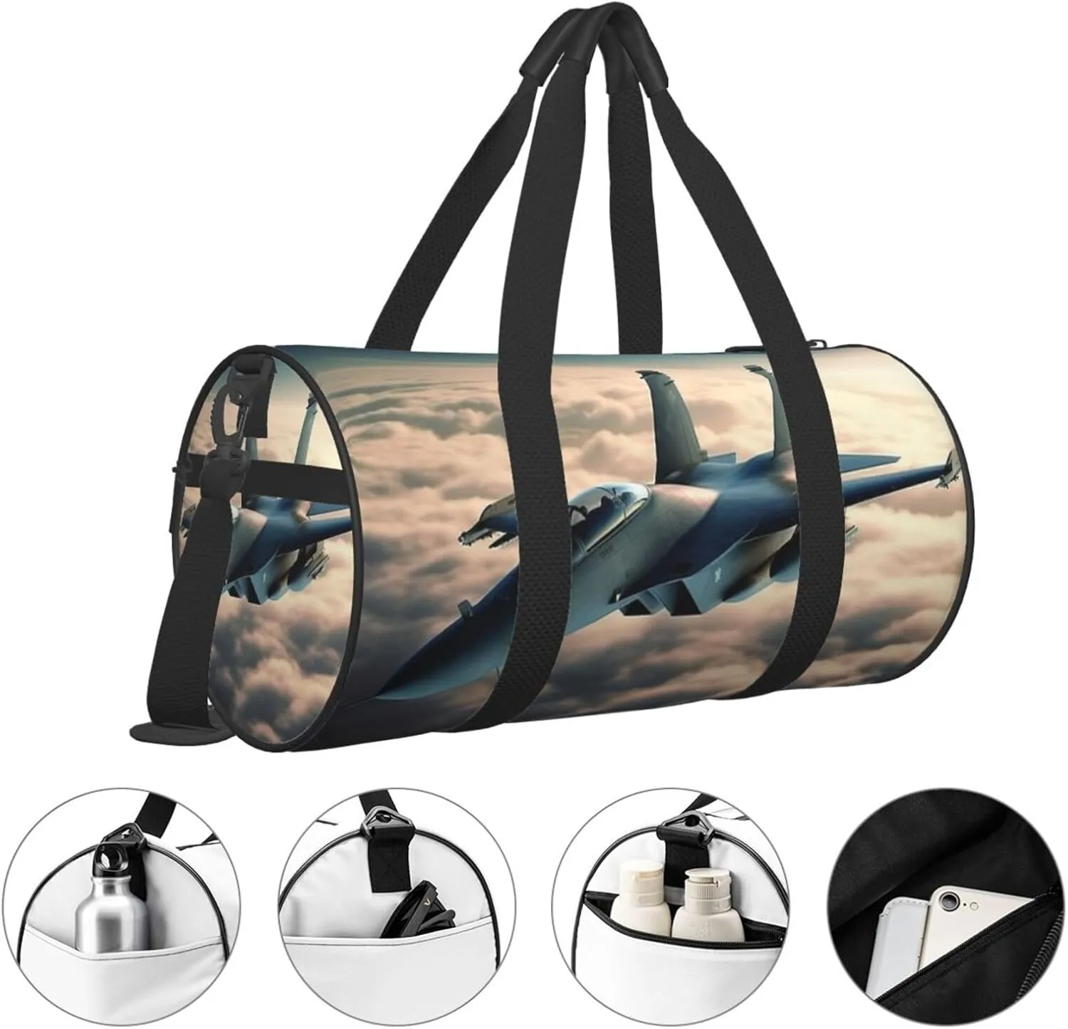 Gym Bags Small Aircraft Fighter Jets Duffel Bag Overnight Bag with Shoe Compartment Carryon Bag for Men Women