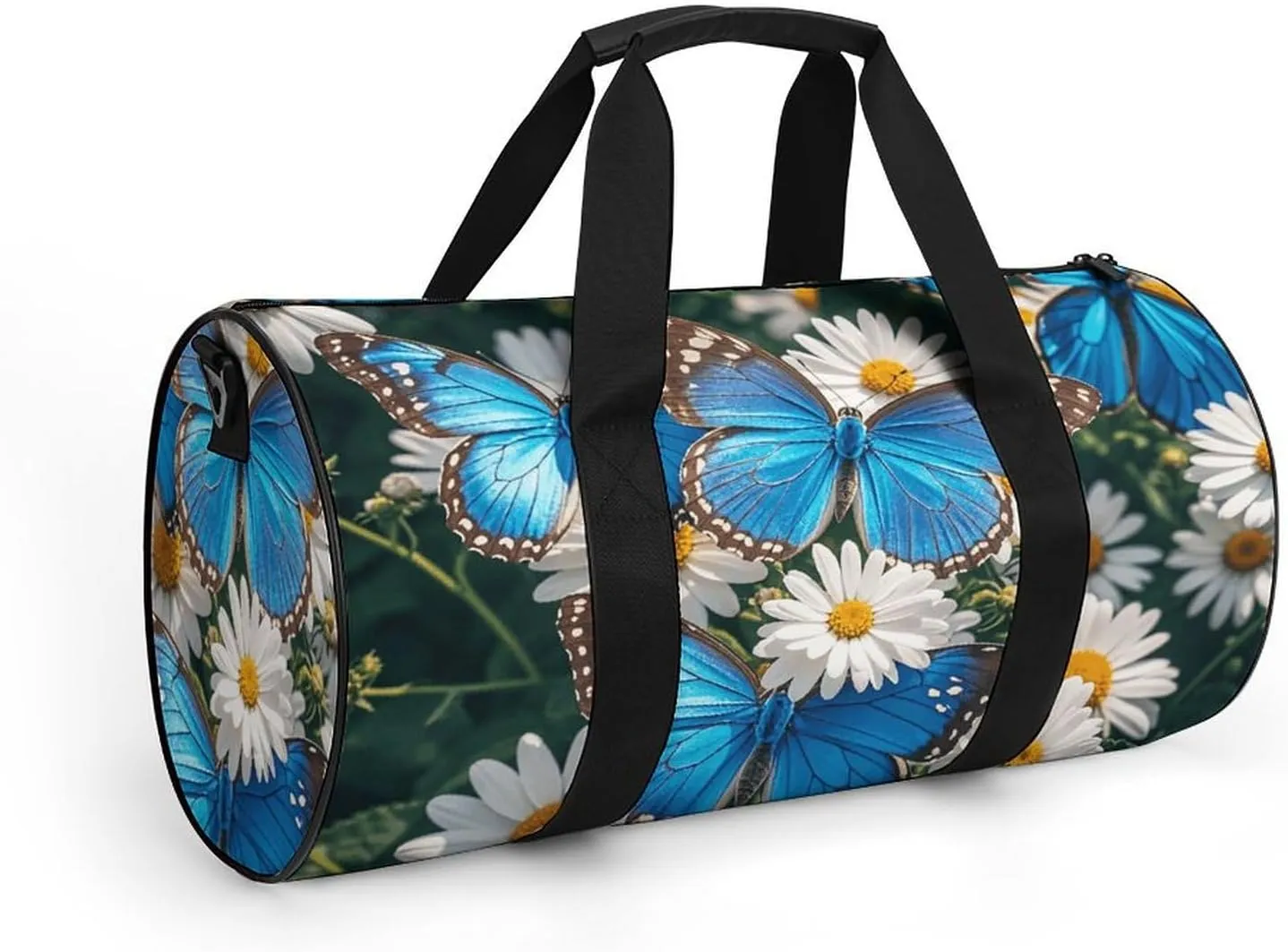 Gym Bags Small Blue Butterflies White Flowers Duffel Bag Overnight Bag with Shoe Compartment Carryon Bag for Men Women