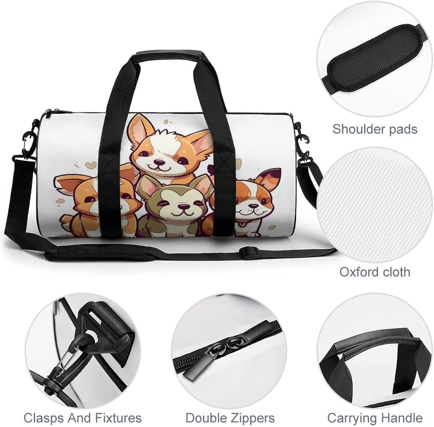 Gym Bags Small Cute Corgi Puppy Duffel Bag Overnight Bag with Shoe Compartment Carryon Bag for Men Women