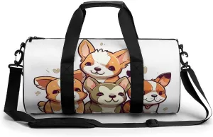 Gym Bags Small Cute Corgi Puppy Duffel Bag Overnight Bag with Shoe Compartment Carryon Bag for Men Women