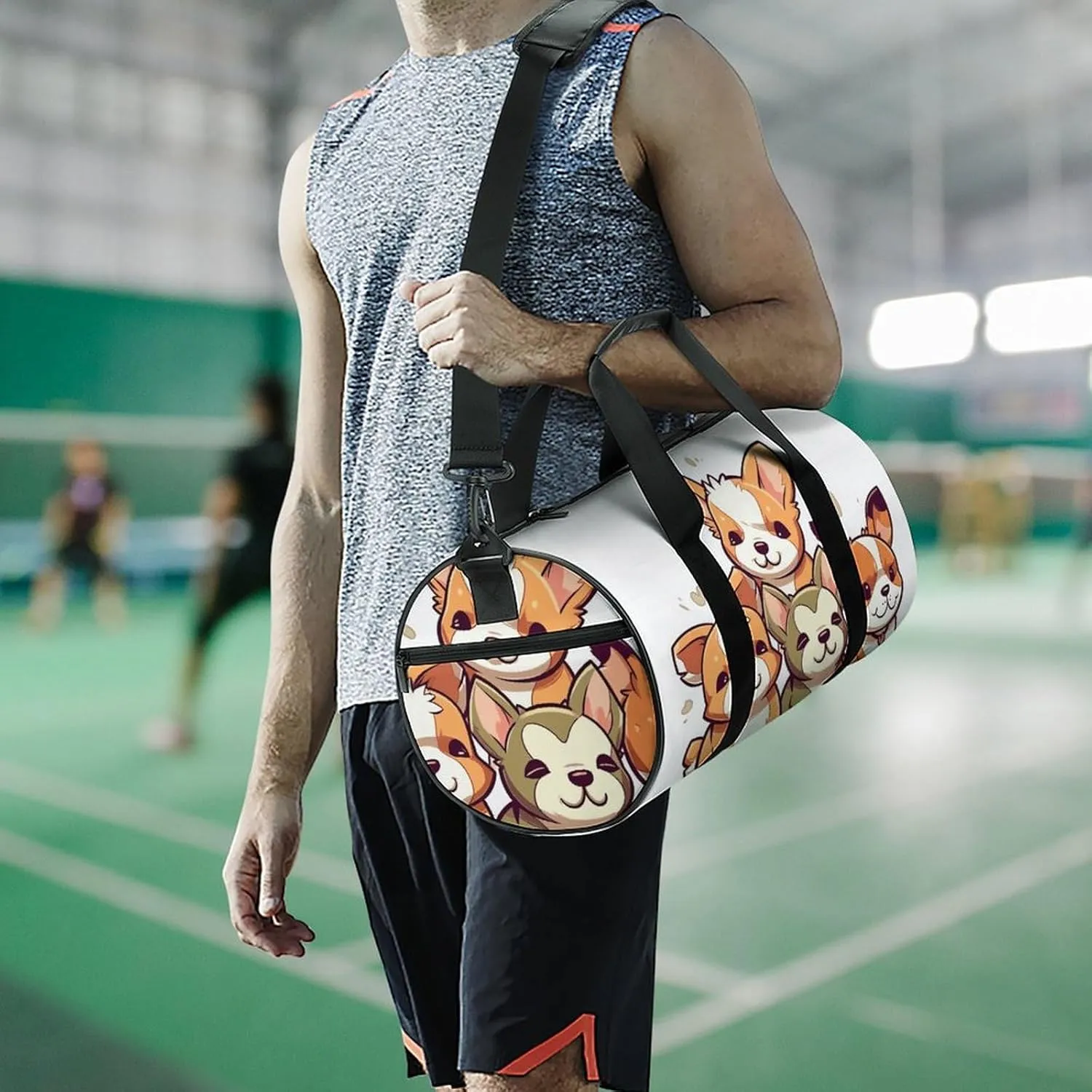 Gym Bags Small Cute Corgi Puppy Duffel Bag Overnight Bag with Shoe Compartment Carryon Bag for Men Women