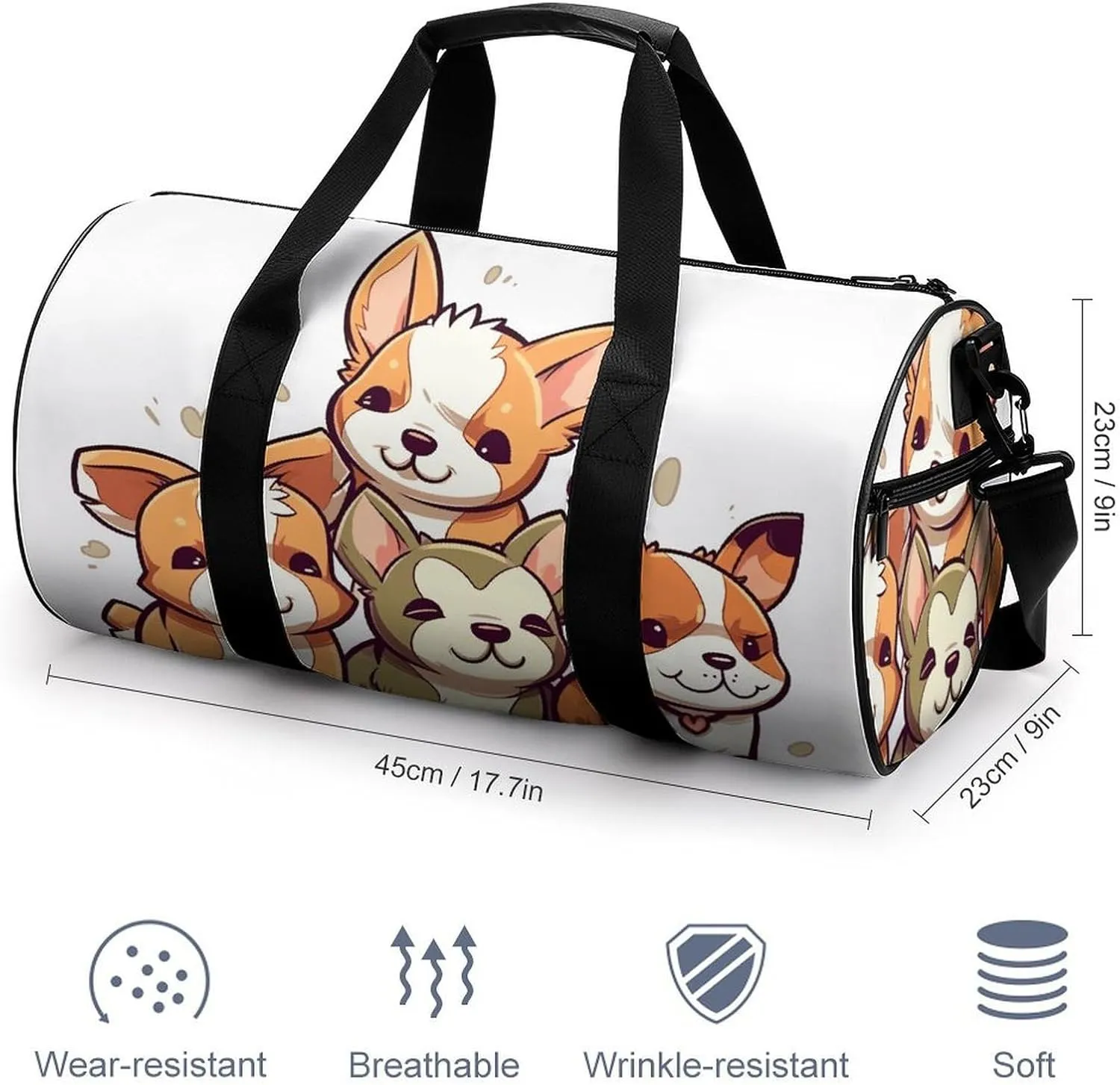 Gym Bags Small Cute Corgi Puppy Duffel Bag Overnight Bag with Shoe Compartment Carryon Bag for Men Women