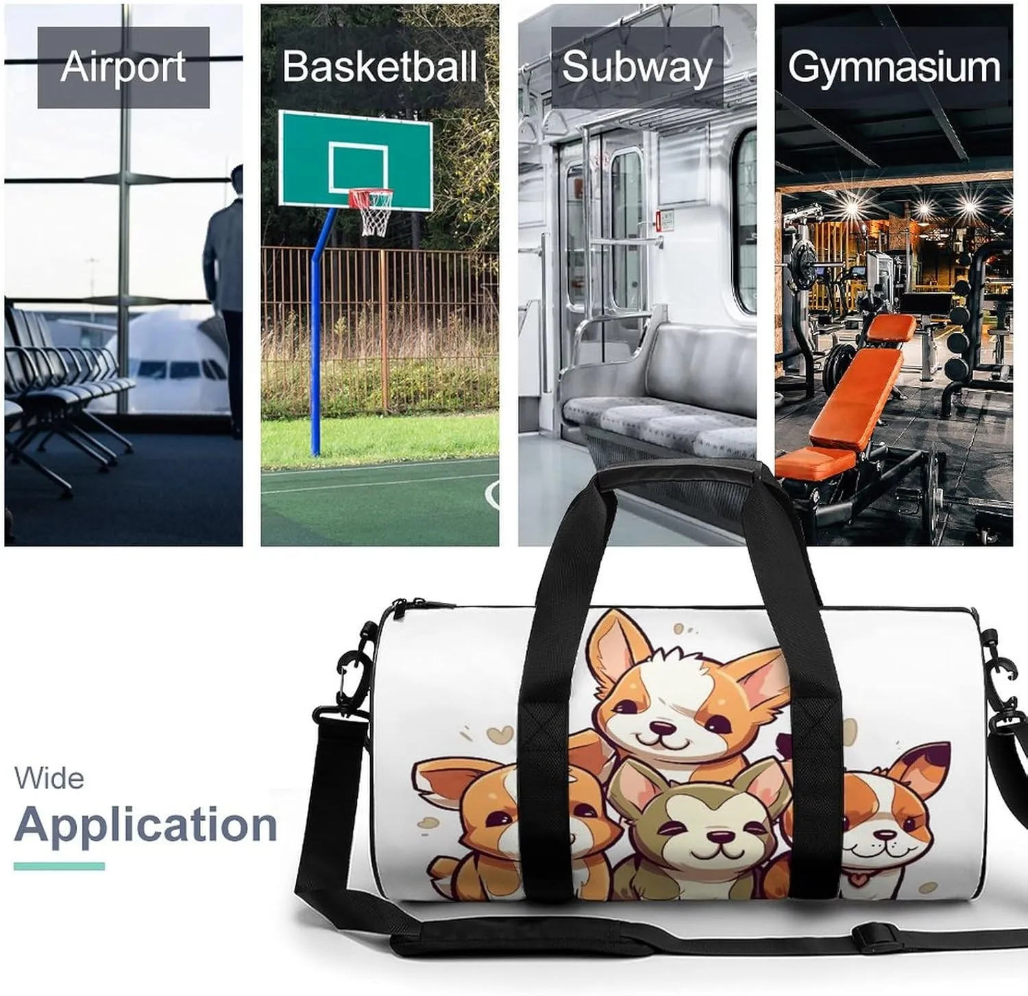 Gym Bags Small Cute Corgi Puppy Duffel Bag Overnight Bag with Shoe Compartment Carryon Bag for Men Women