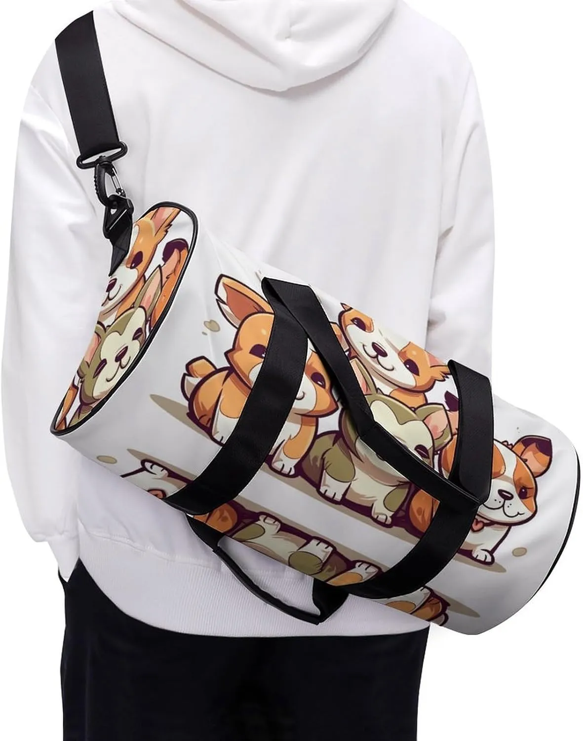 Gym Bags Small Cute Corgi Puppy Duffel Bag Overnight Bag with Shoe Compartment Carryon Bag for Men Women