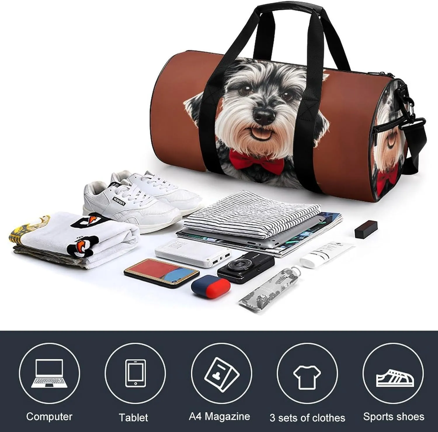 Gym Bags Small Oil Cute Schnauzer Dogs Duffel Bag Overnight Bag with Shoe Compartment Carryon Bag for Men Women