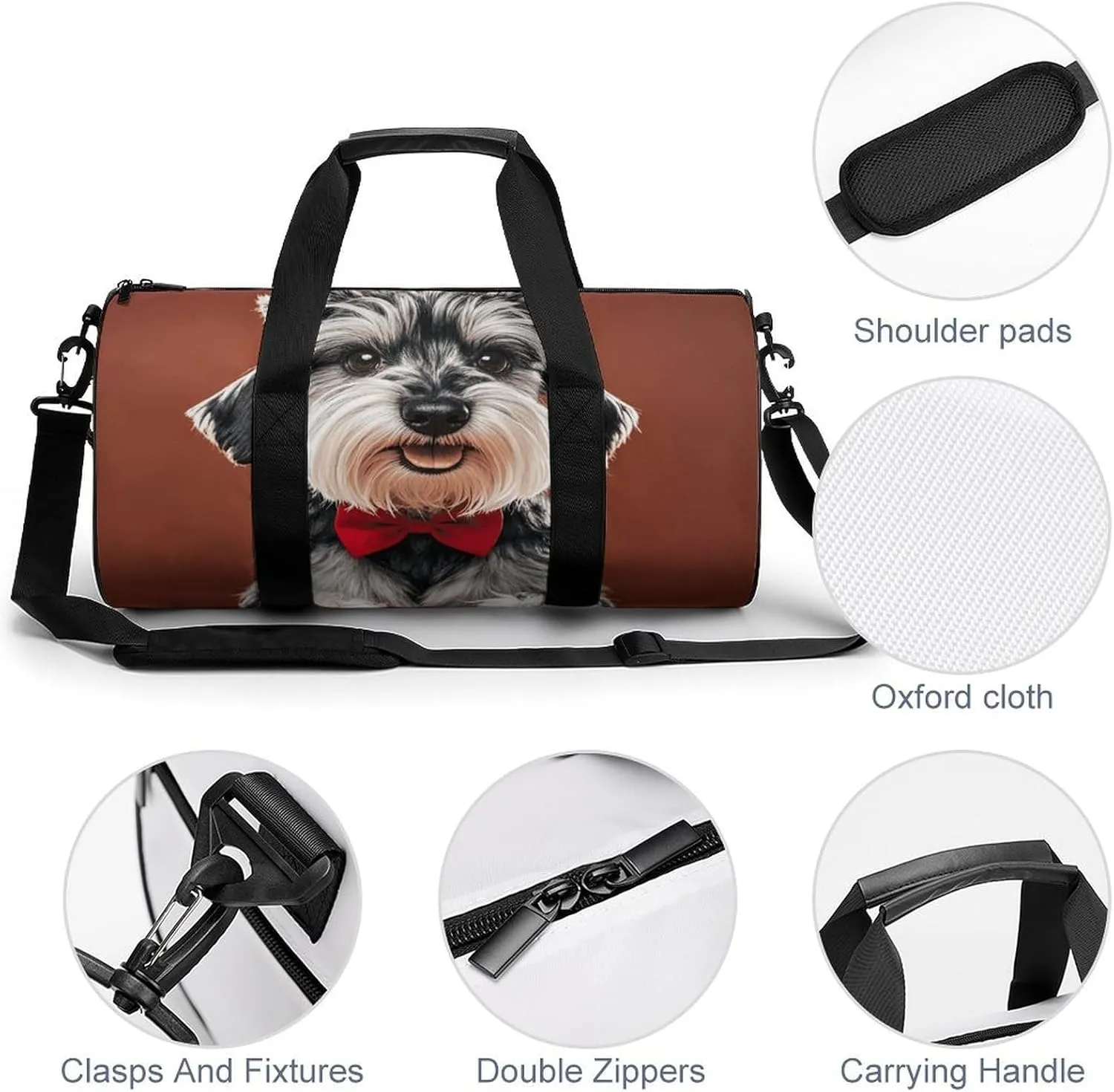 Gym Bags Small Oil Cute Schnauzer Dogs Duffel Bag Overnight Bag with Shoe Compartment Carryon Bag for Men Women