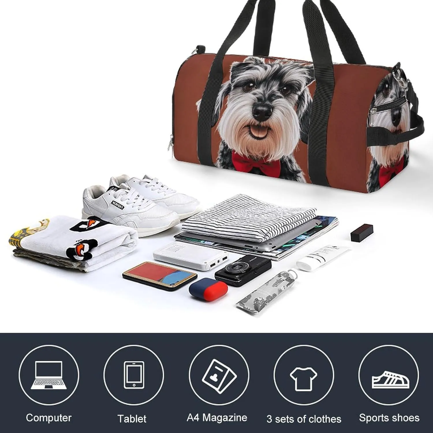 Gym Bags Small Oil Cute Schnauzer Dogs Duffel Bag Overnight Bag with Shoe Compartment Carryon Bag for Men Women