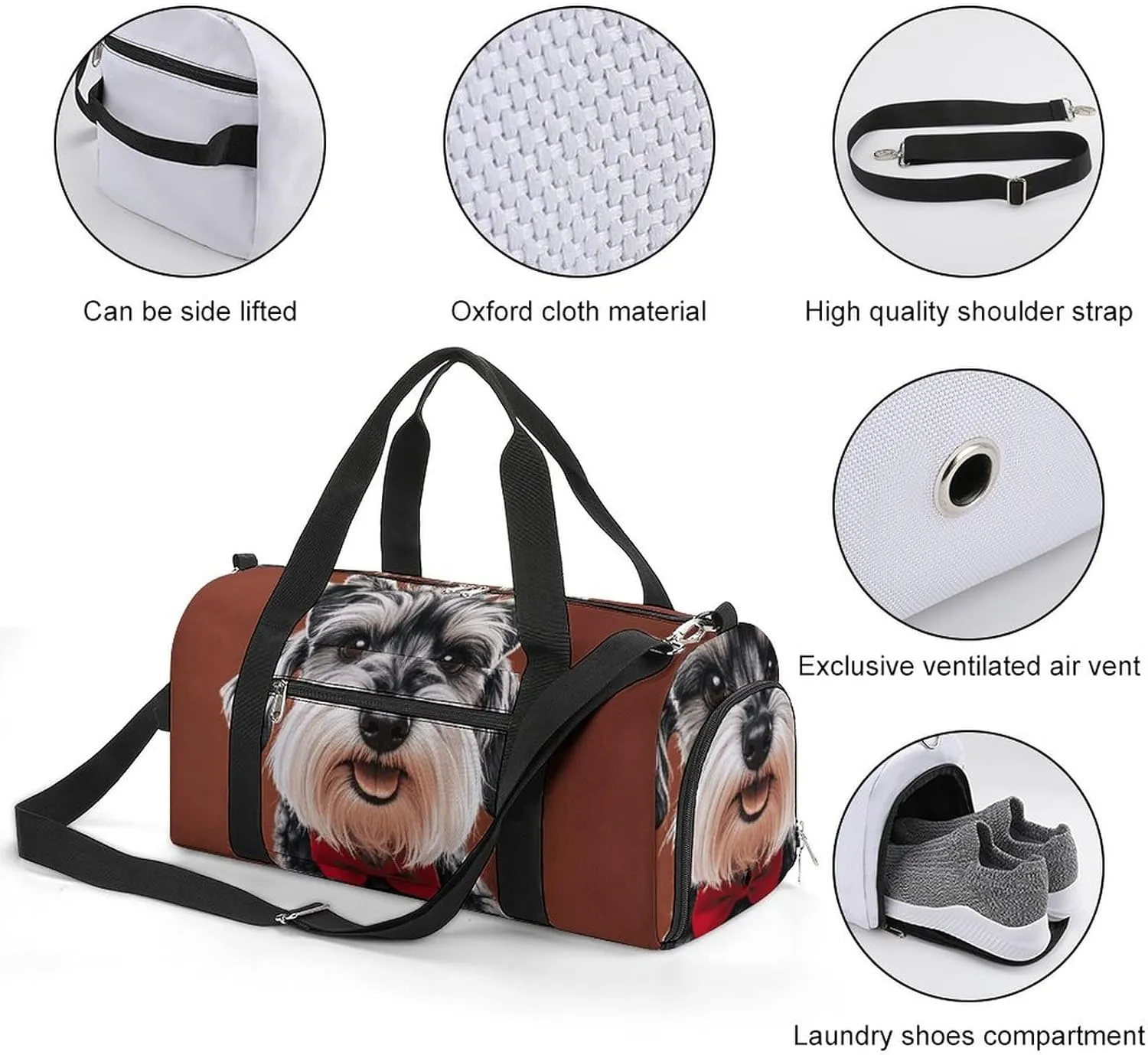 Gym Bags Small Oil Cute Schnauzer Dogs Duffel Bag Overnight Bag with Shoe Compartment Carryon Bag for Men Women