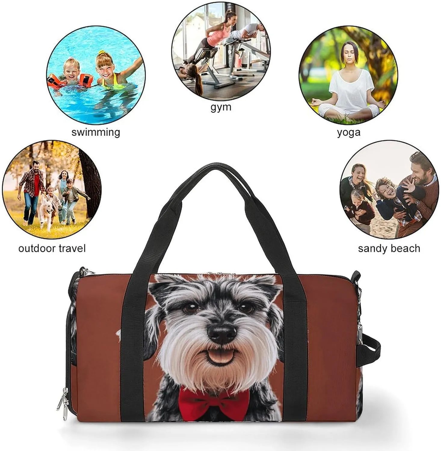 Gym Bags Small Oil Cute Schnauzer Dogs Duffel Bag Overnight Bag with Shoe Compartment Carryon Bag for Men Women