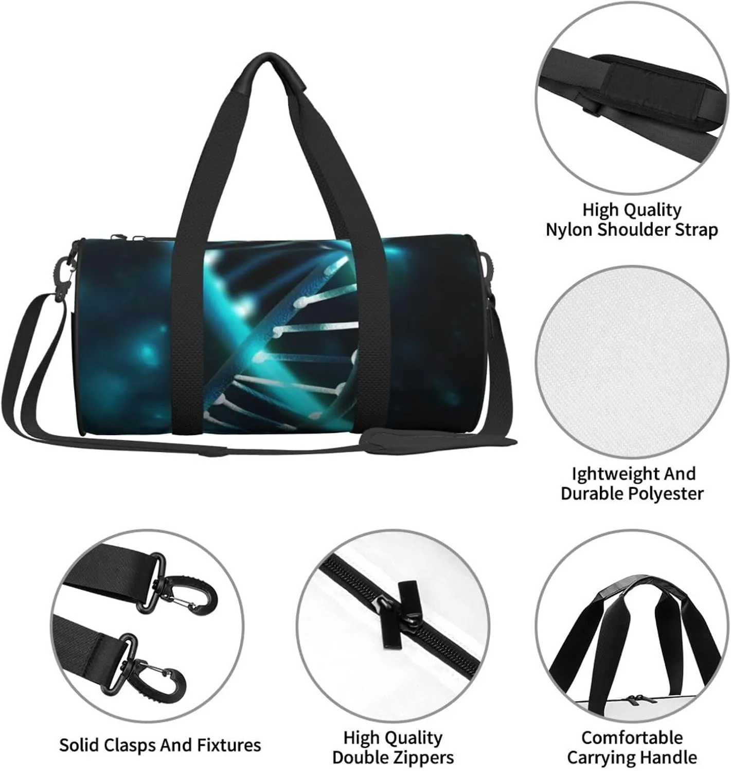 Gym Bags Small Science Gene Strand Duffel Bag Overnight Bag with Shoe Compartment Carryon Bag for Men Women