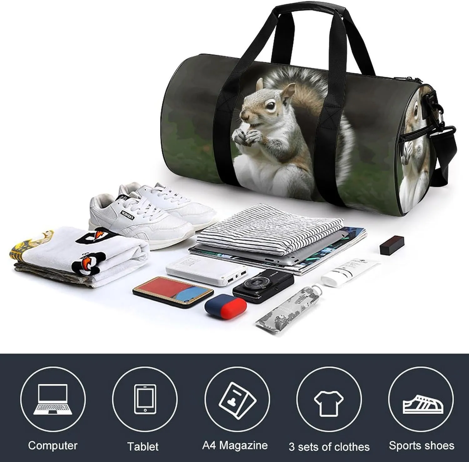 Gym Bags Small Squirrel Duffel Bag Overnight Bag with Shoe Compartment Carryon Bag for Men Women