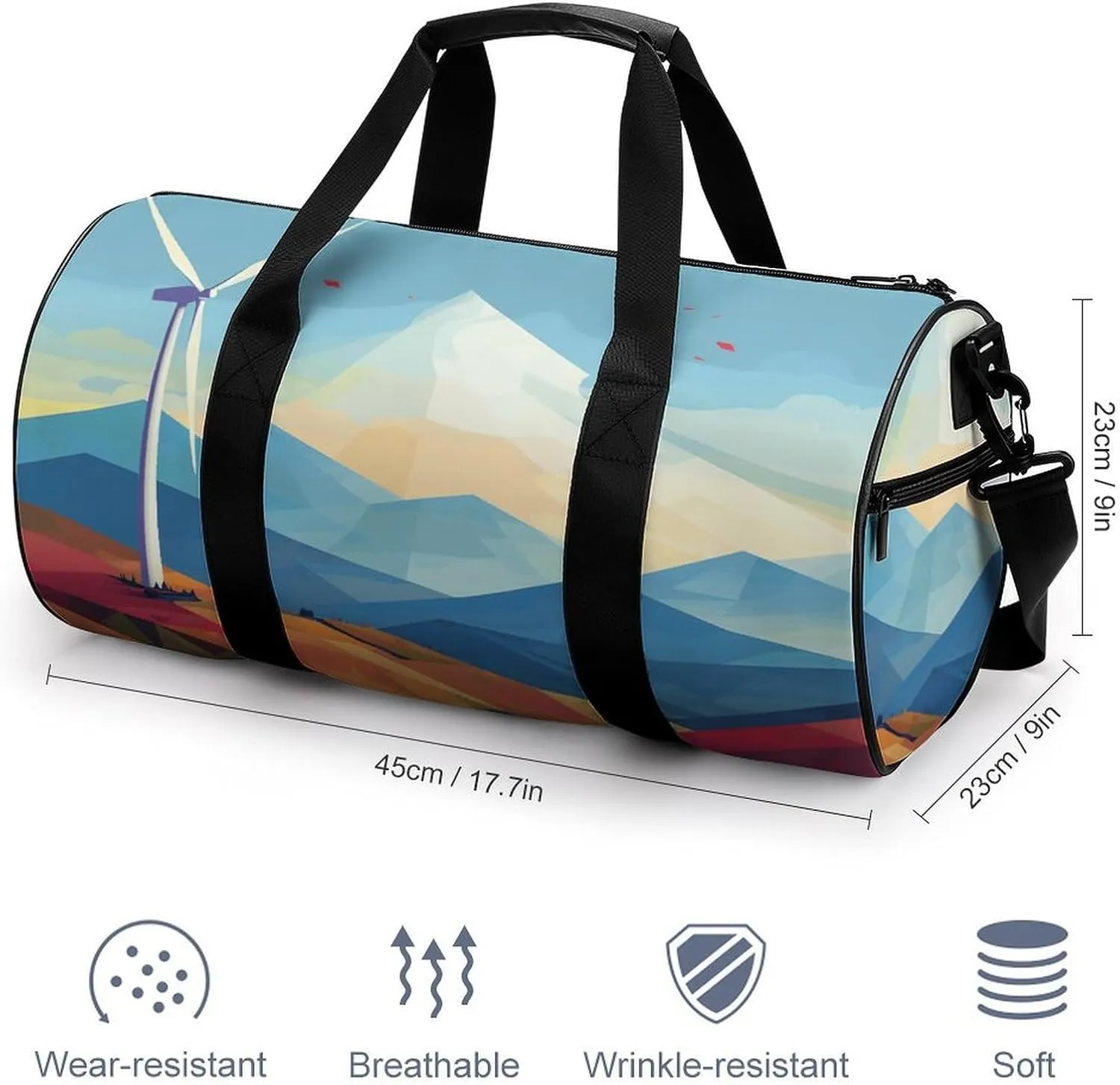 Gym Bags Small Windmill Flat Illustration Duffel Bag Overnight Bag with Shoe Compartment Carryon Bag for Men Women