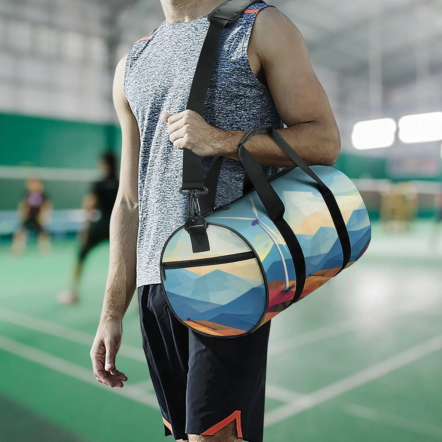 Gym Bags Small Windmill Flat Illustration Duffel Bag Overnight Bag with Shoe Compartment Carryon Bag for Men Women