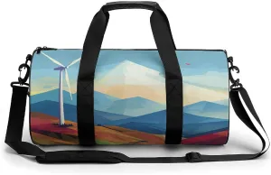 Gym Bags Small Windmill Flat Illustration Duffel Bag Overnight Bag with Shoe Compartment Carryon Bag for Men Women
