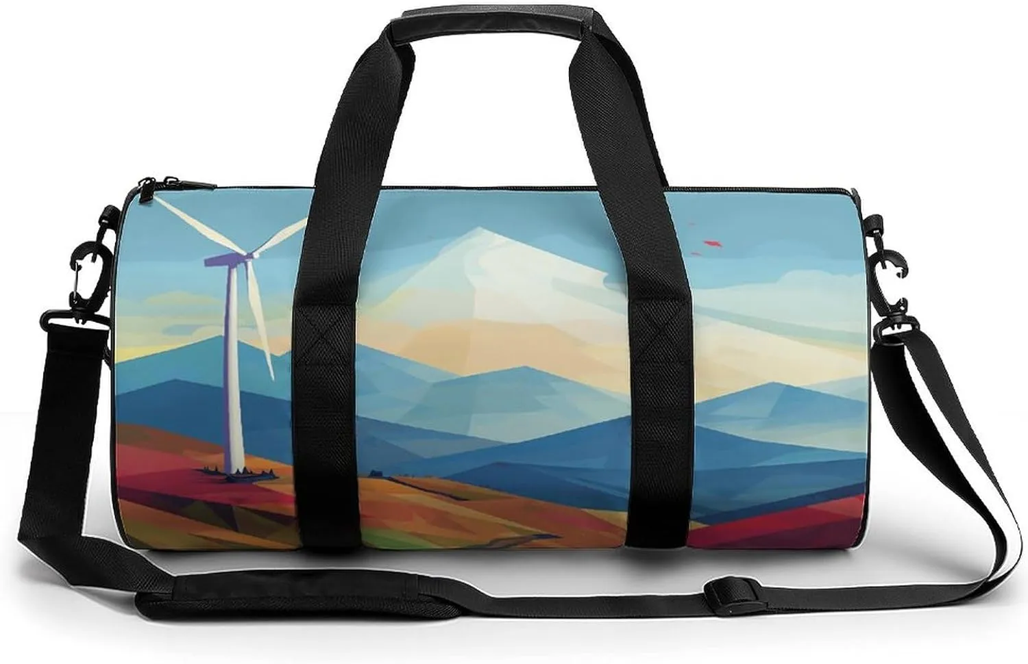 Gym Bags Small Windmill Flat Illustration Duffel Bag Overnight Bag with Shoe Compartment Carryon Bag for Men Women