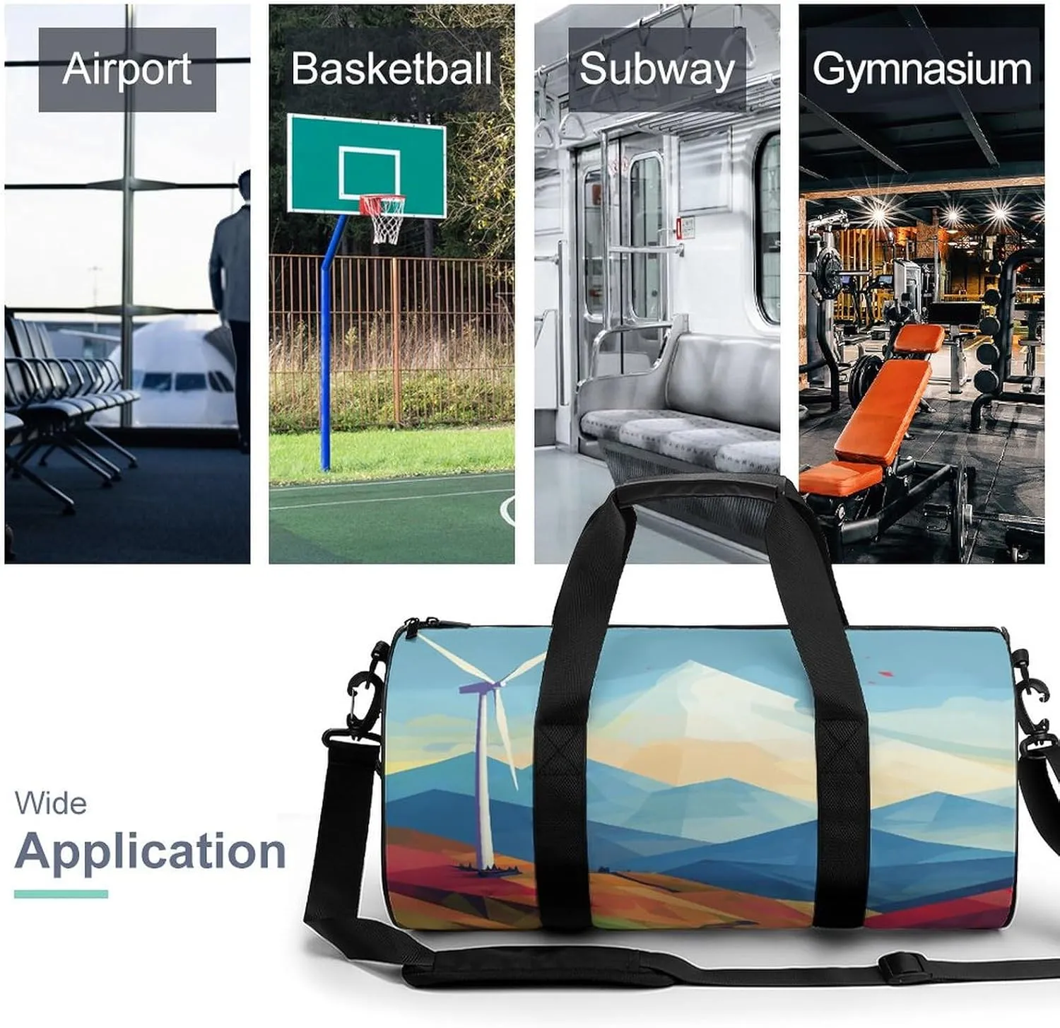 Gym Bags Small Windmill Flat Illustration Duffel Bag Overnight Bag with Shoe Compartment Carryon Bag for Men Women